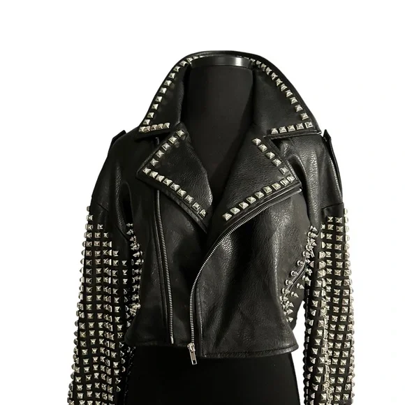 Azalea Wang Essential Moto black studded vegan leather jacket in 1X. NWOT. - Picture 13 of 16